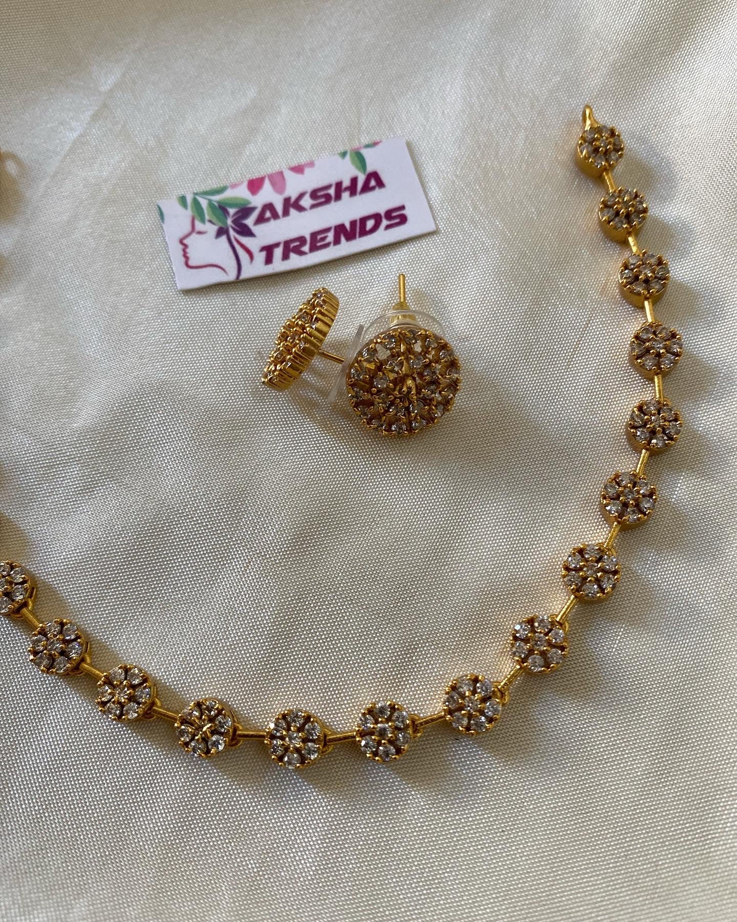 Seven stone American diamond necklace Aksha Trends