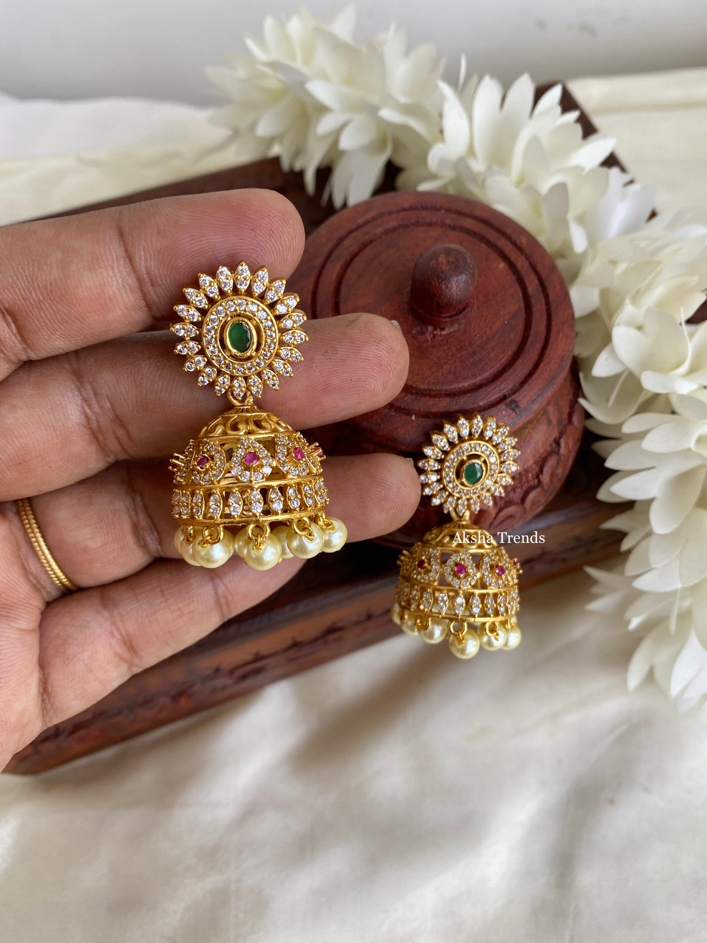 Premium American diamond jhumkas Aksha Trends