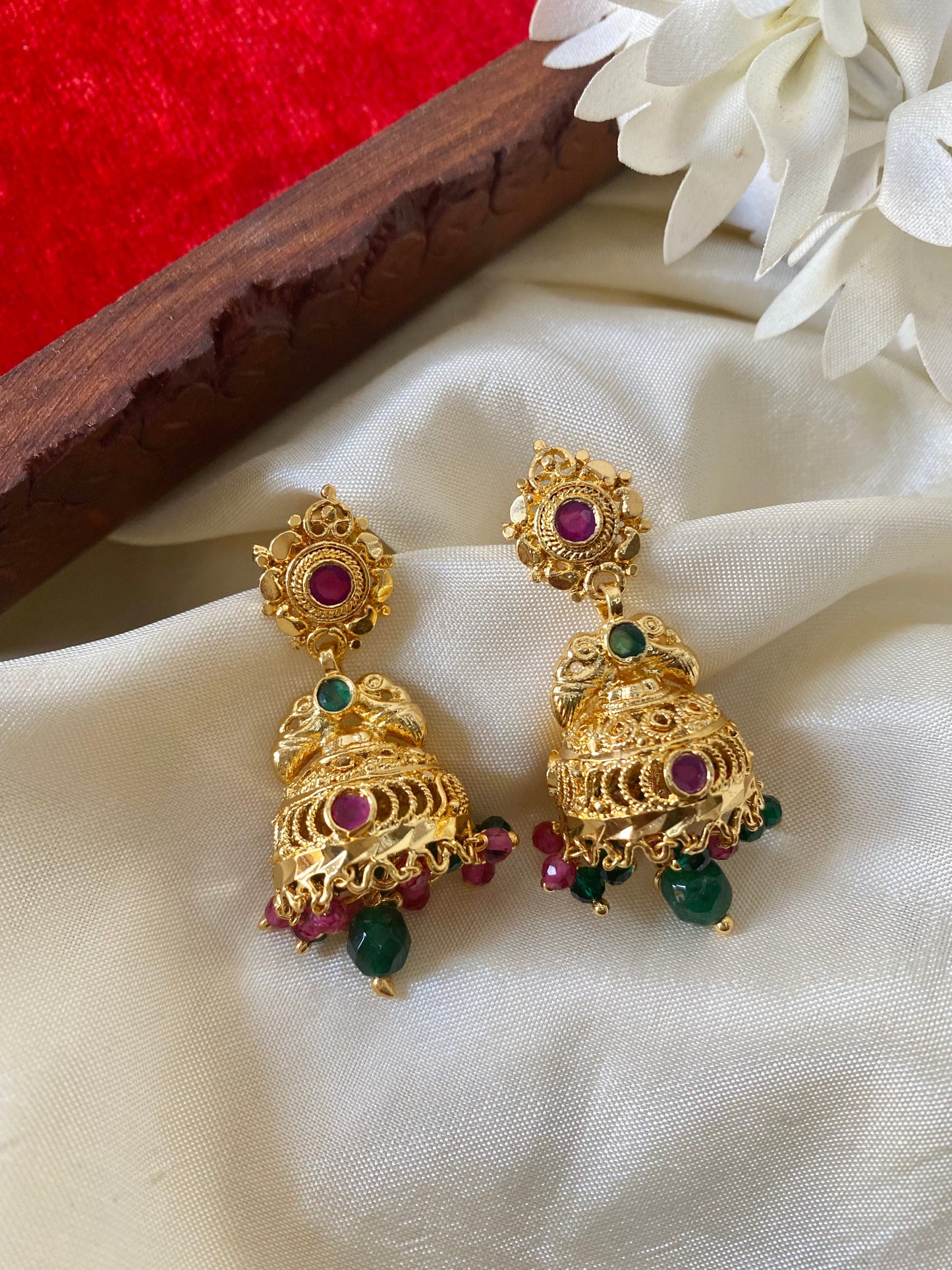 1gm goldpolish jhumka -green Aksha Trends