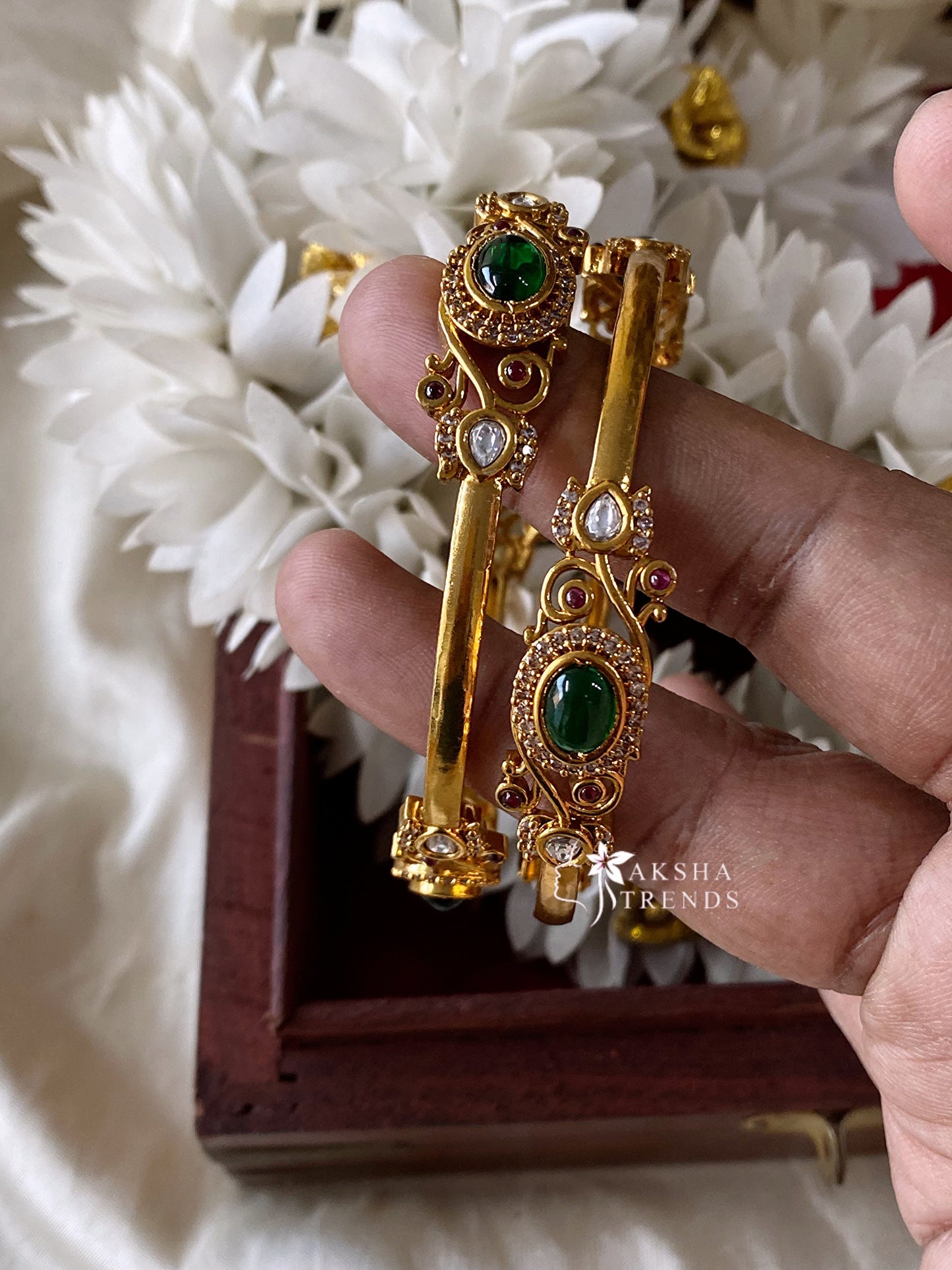 Emerald golden bangles (2pc) Aksha Trends
