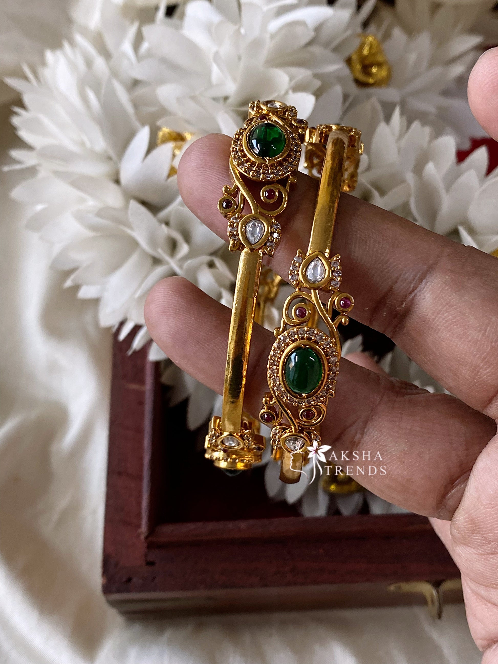 Emerald golden bangles (2pc) Aksha Trends