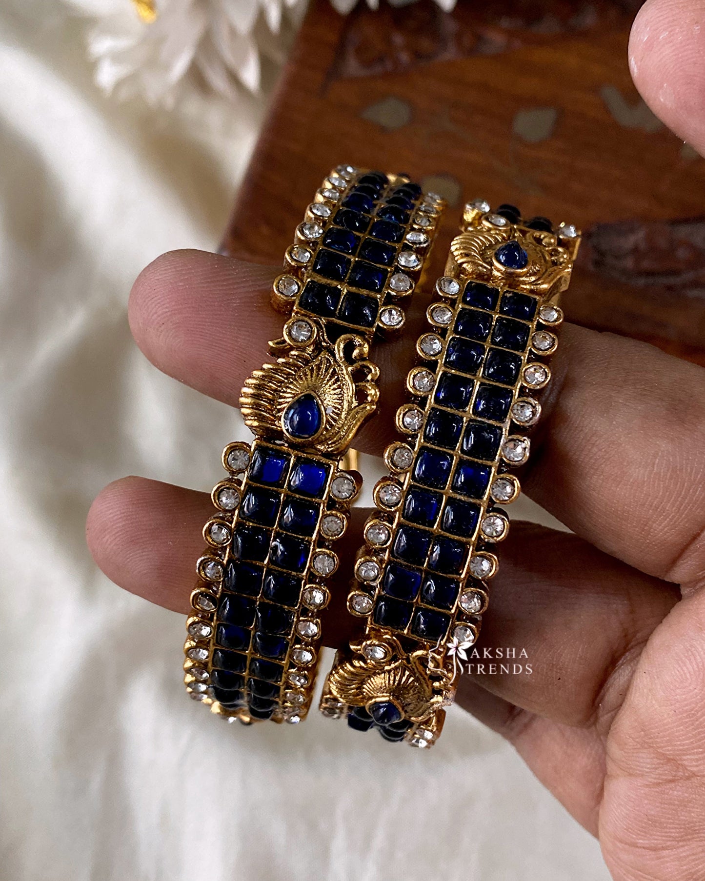 Antique blue stone bangles (2pc) Aksha Trends