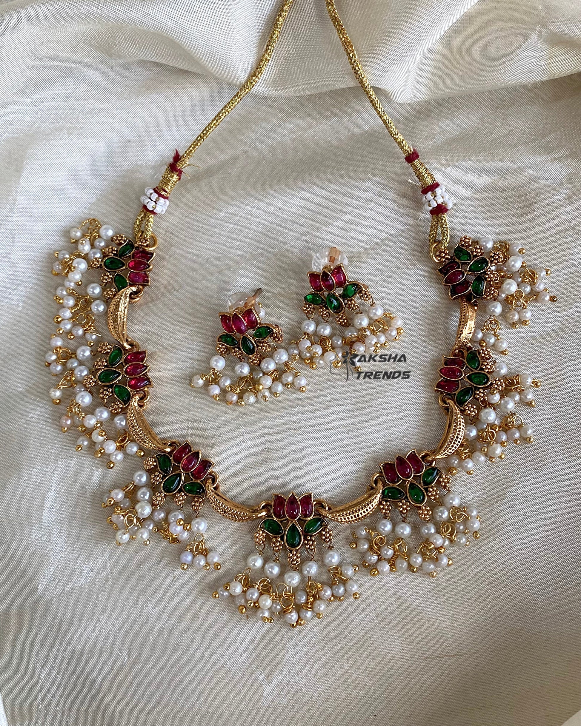 Antique lotus pearl Choker Aksha Trends