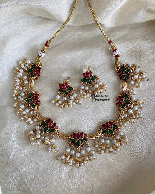 Antique lotus pearl Choker Aksha Trends