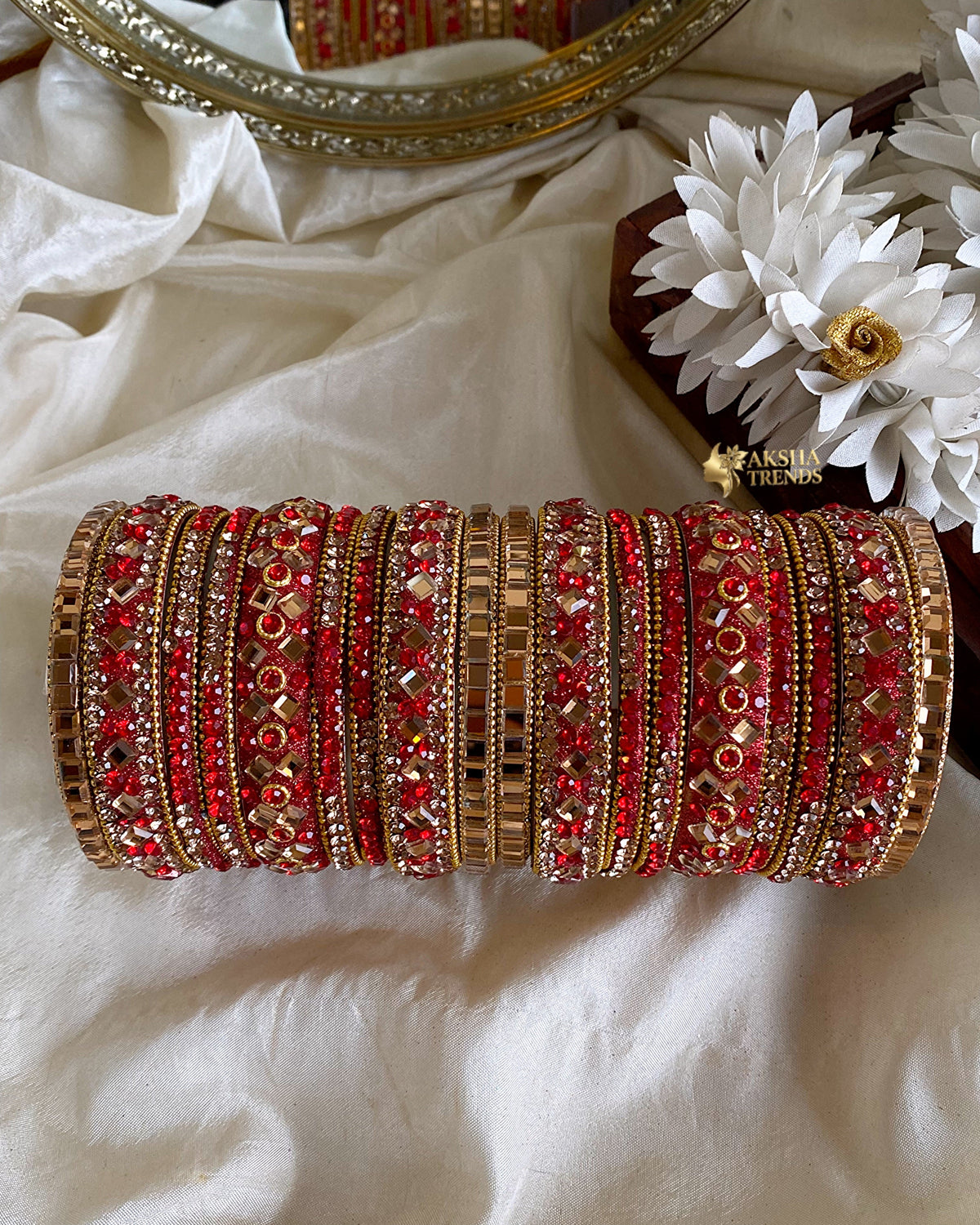 2.8 SIZE -Kundan stone Bridal Set Bangles (18pc/one colour) Aksha Trends