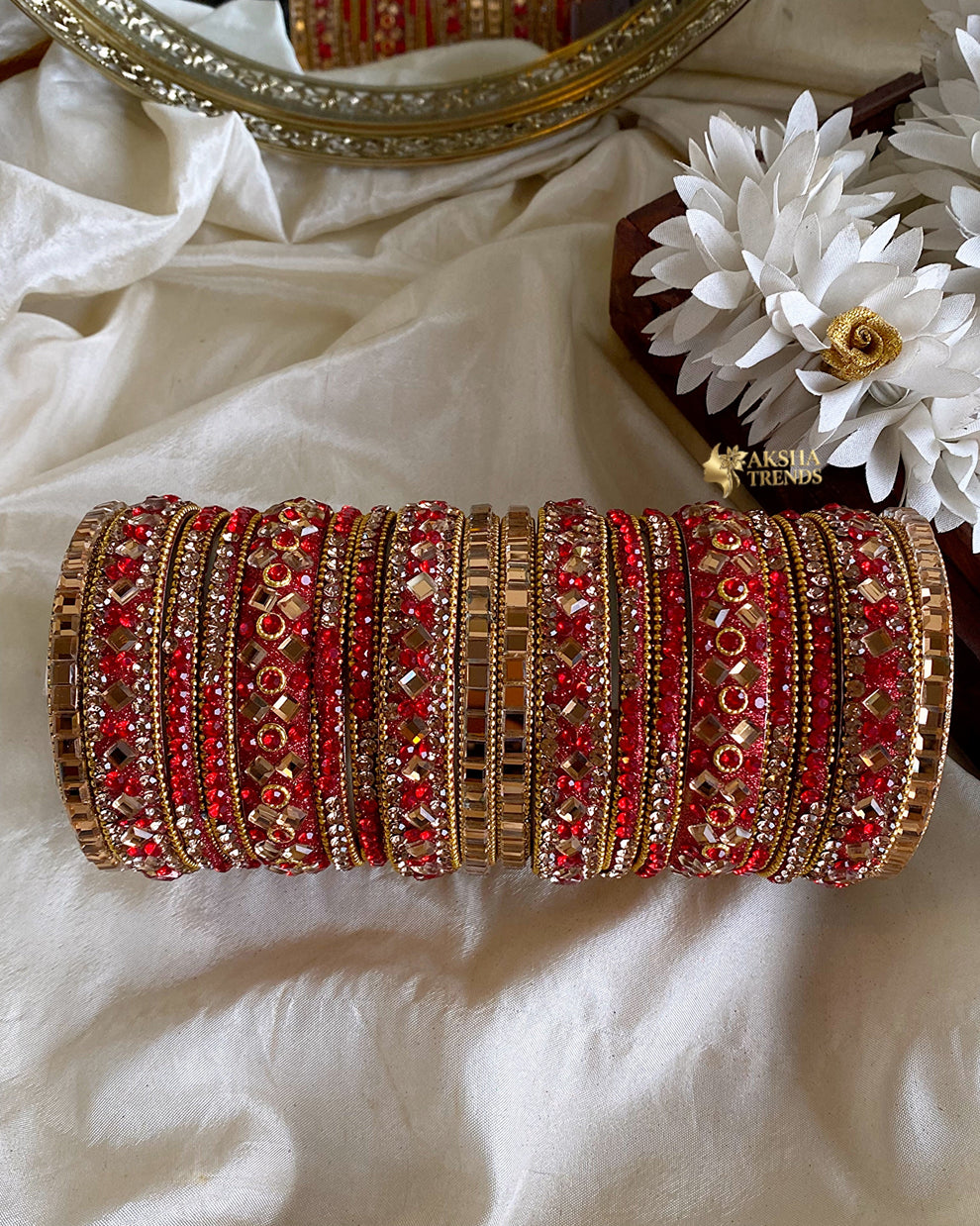 2.8 SIZE -Kundan stone Bridal Set Bangles (18pc/one colour) Aksha Trends 