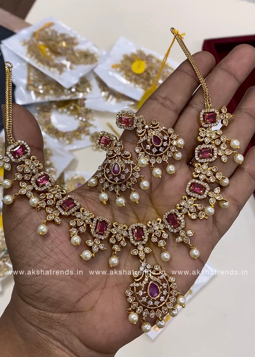 Premium floral diamond necklace Aksha Trends