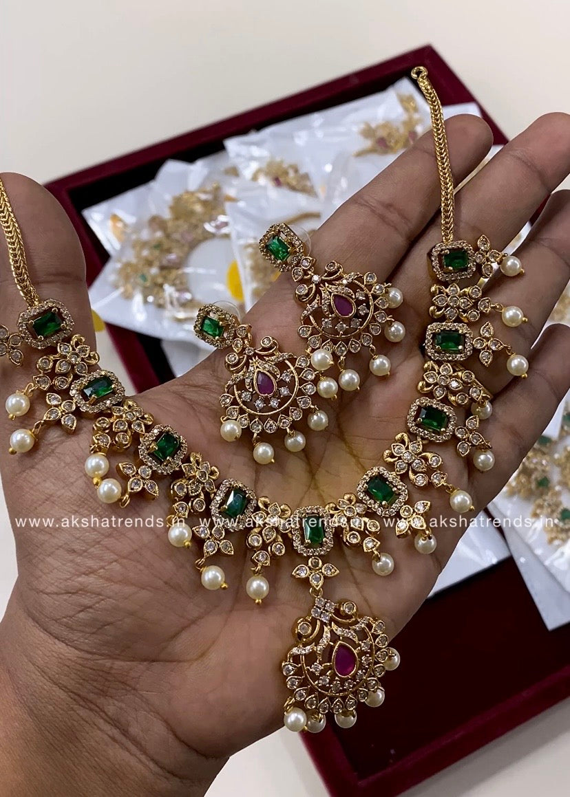 Premium floral diamond necklace Aksha Trends 