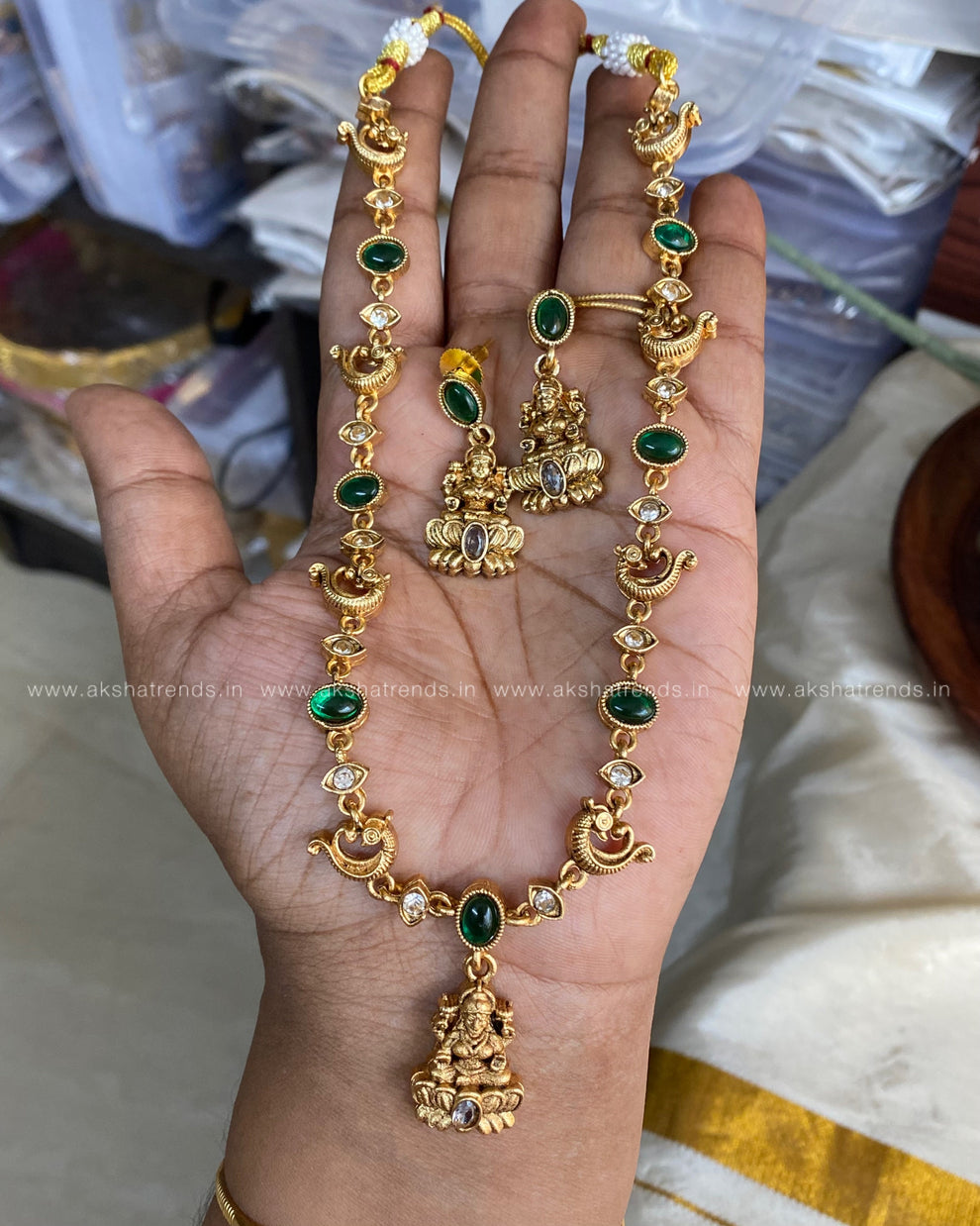 Lakshmi stone necklace -Green – Aksha Trends - Main Image