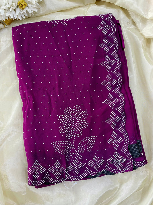 Stone work Saree -Purple Aksha Trends