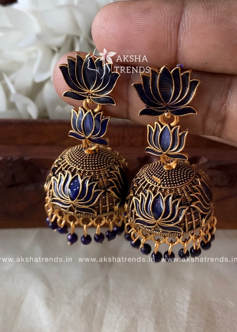 Antique Lotus Jhumka -2step Aksha Trends 
