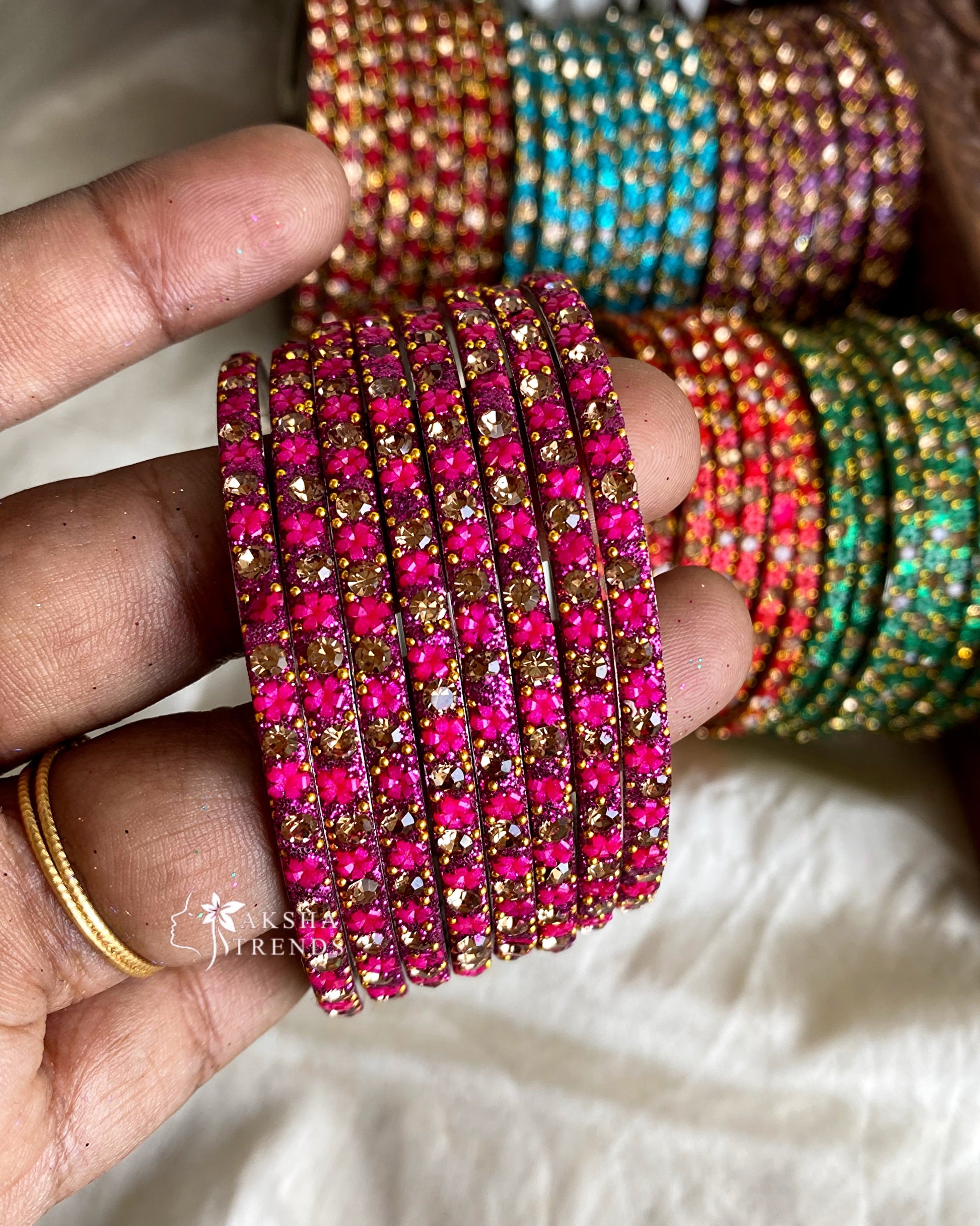 Floral metal Bangles -(8pc/one colour) Aksha Trends