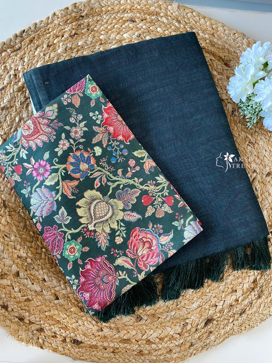 Khadi Cotton Saree -Green Aksha Trends
