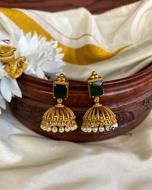 Green stone jhumka Aksha Trends