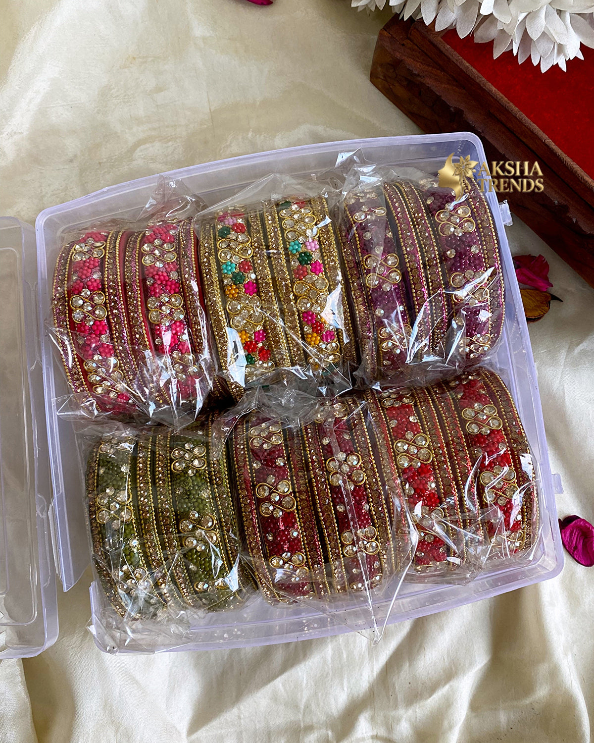 Bridal stonework Glass Bangles (6pc/one colour) Aksha Trends