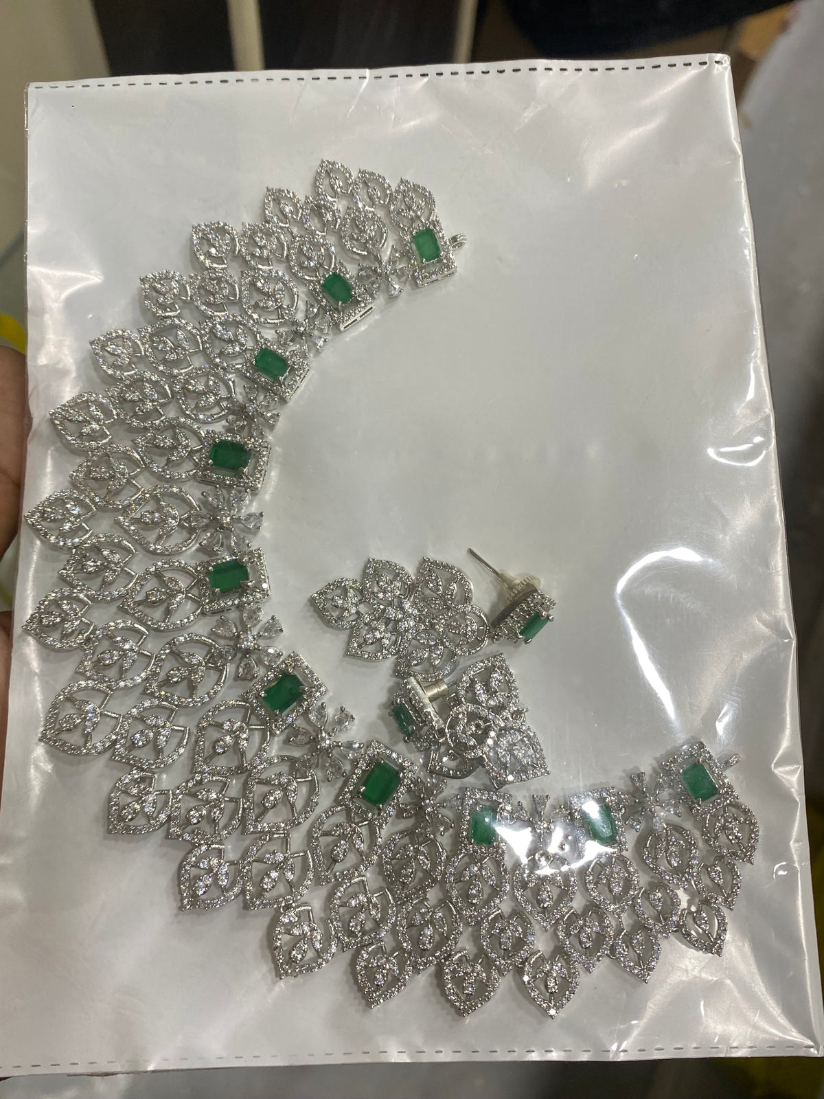 Silver floral diamond necklace -Pink Aksha Trends