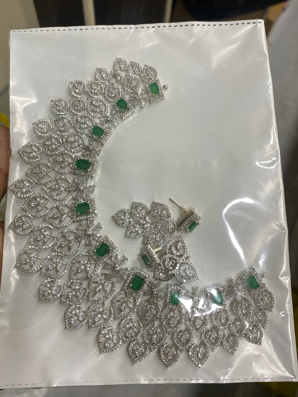 Silver floral diamond necklace -Pink Aksha Trends 