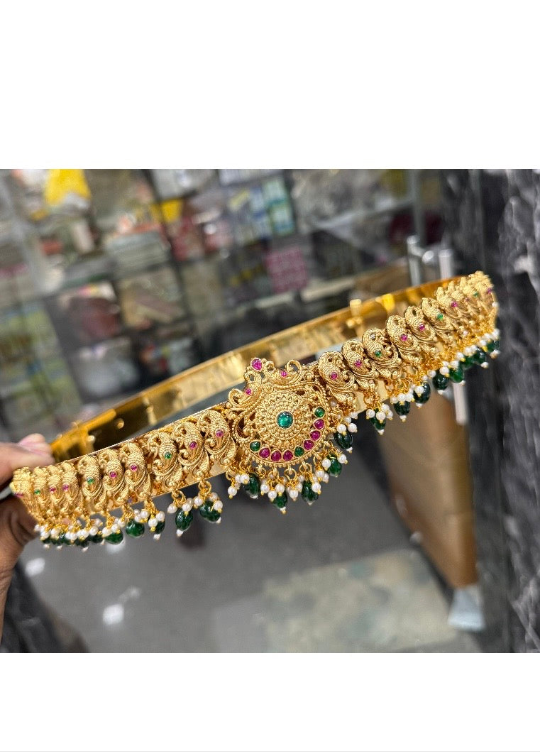 Antique bridal hipbelt -floral green Aksha Trends