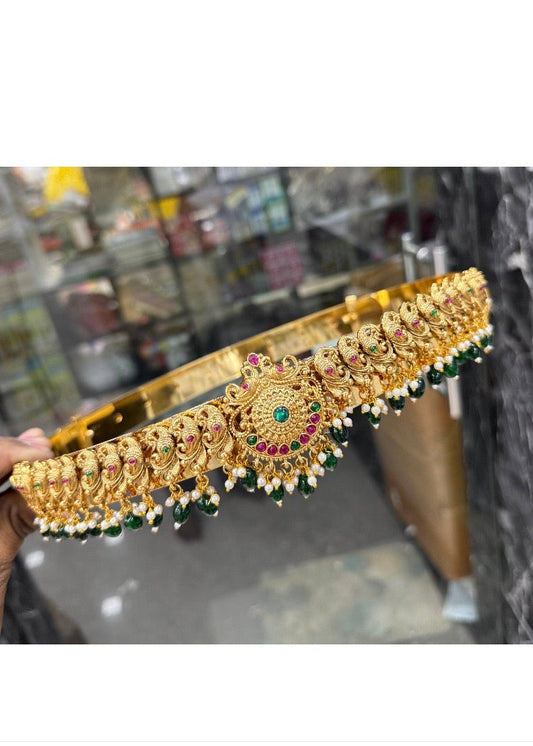 Antique bridal hipbelt -floral green Aksha Trends