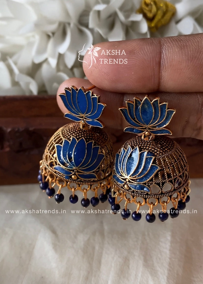 Antique Lotus Jhumka -big Aksha Trends