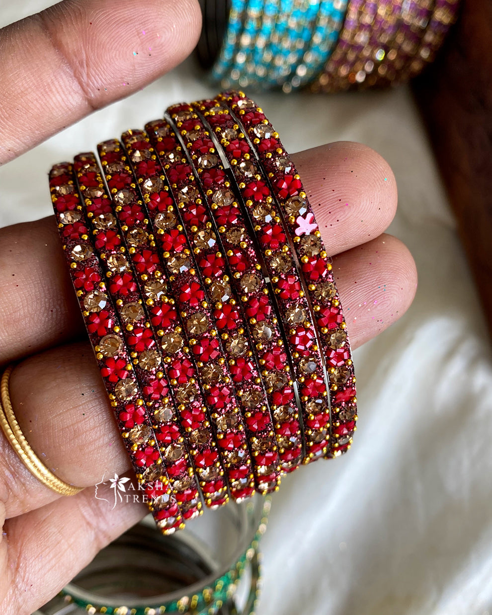 Floral metal Bangles -(8pc/one colour) Aksha Trends 