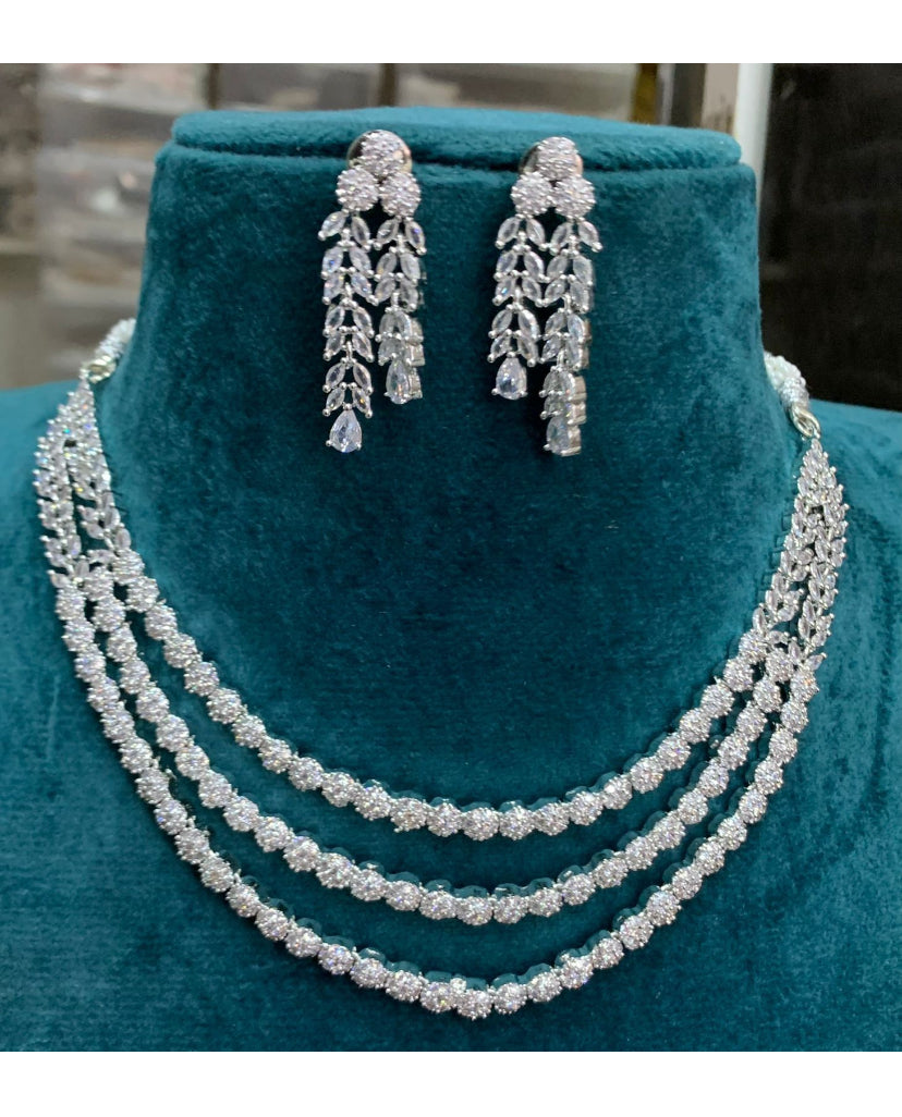Partywear 3 layer diamond necklace Aksha Trends