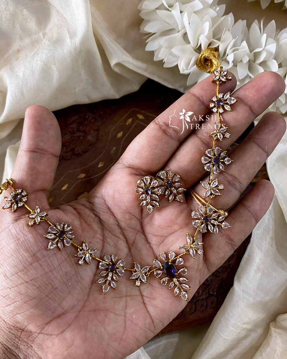 Floral diamond Necklace Aksha Trends 