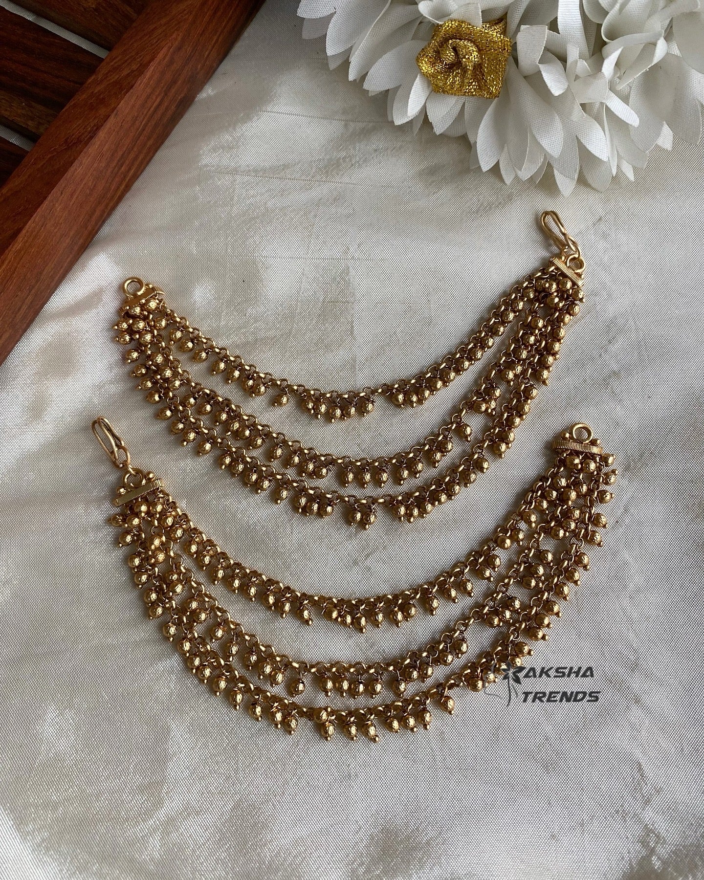 Gold Bridal earchain maati -3 layer Aksha Trends