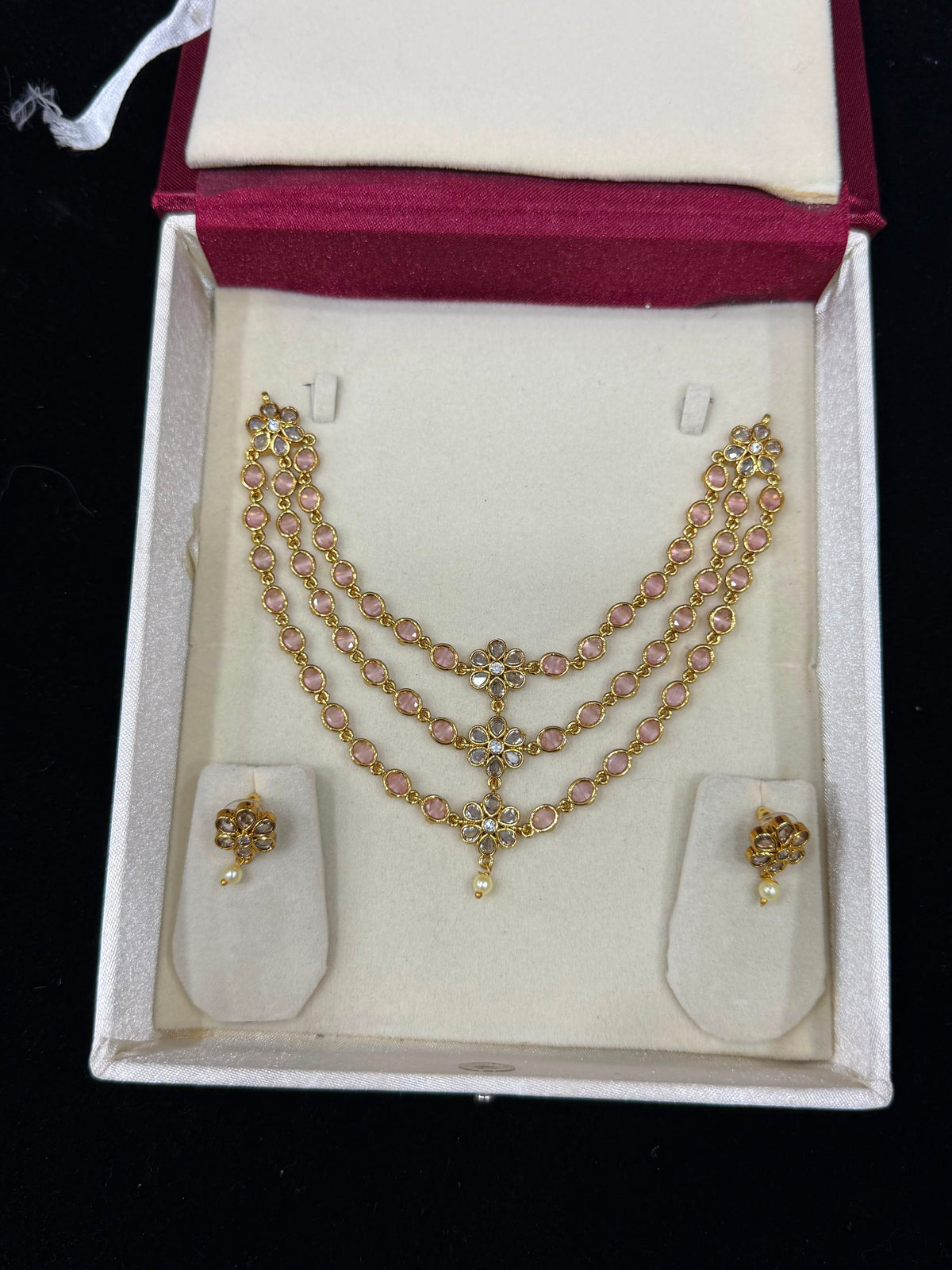 3layer kemp diamond necklace -white Aksha Trends
