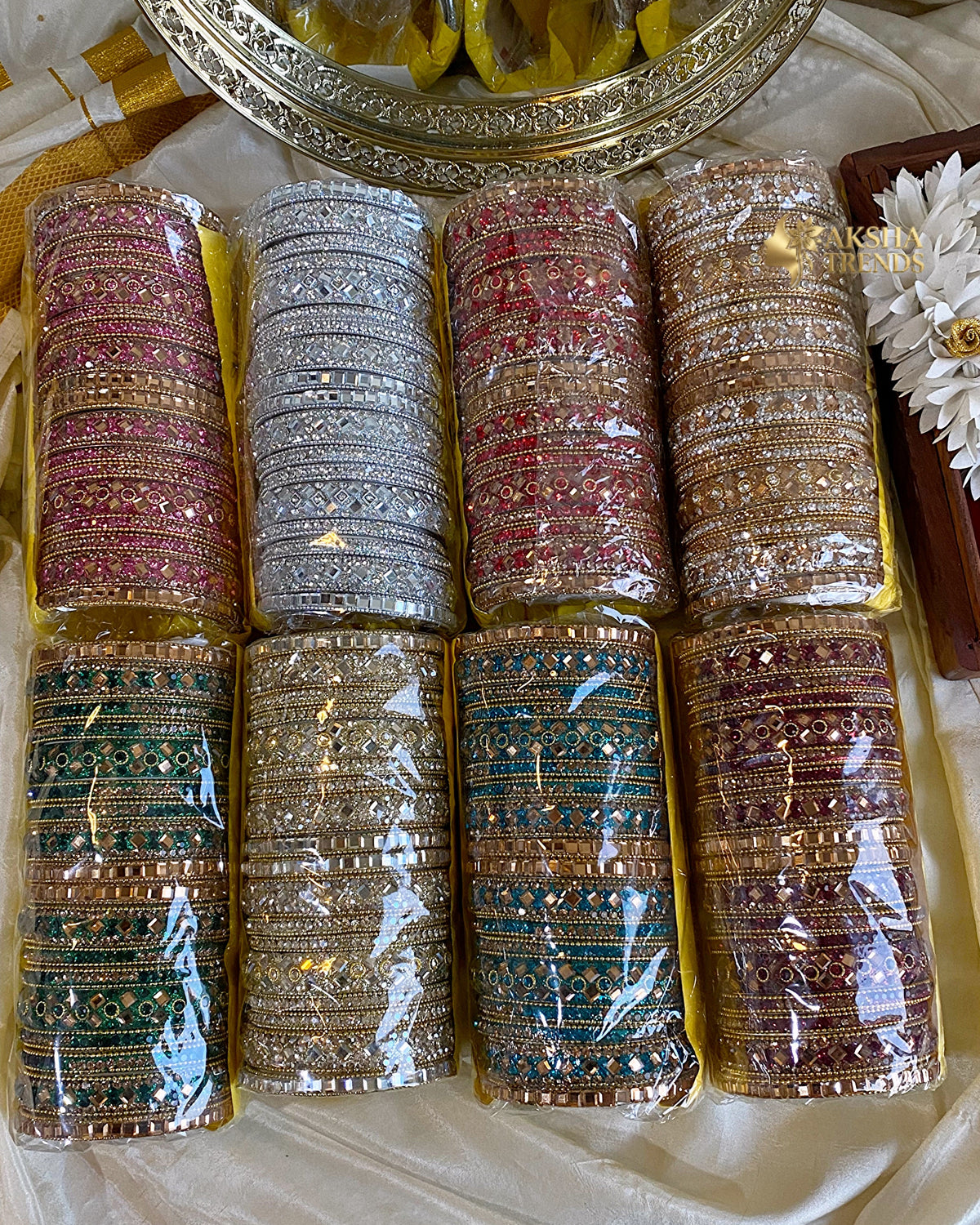 2.8 SIZE -Kundan stone Bridal Set Bangles (18pc/one colour) Aksha Trends