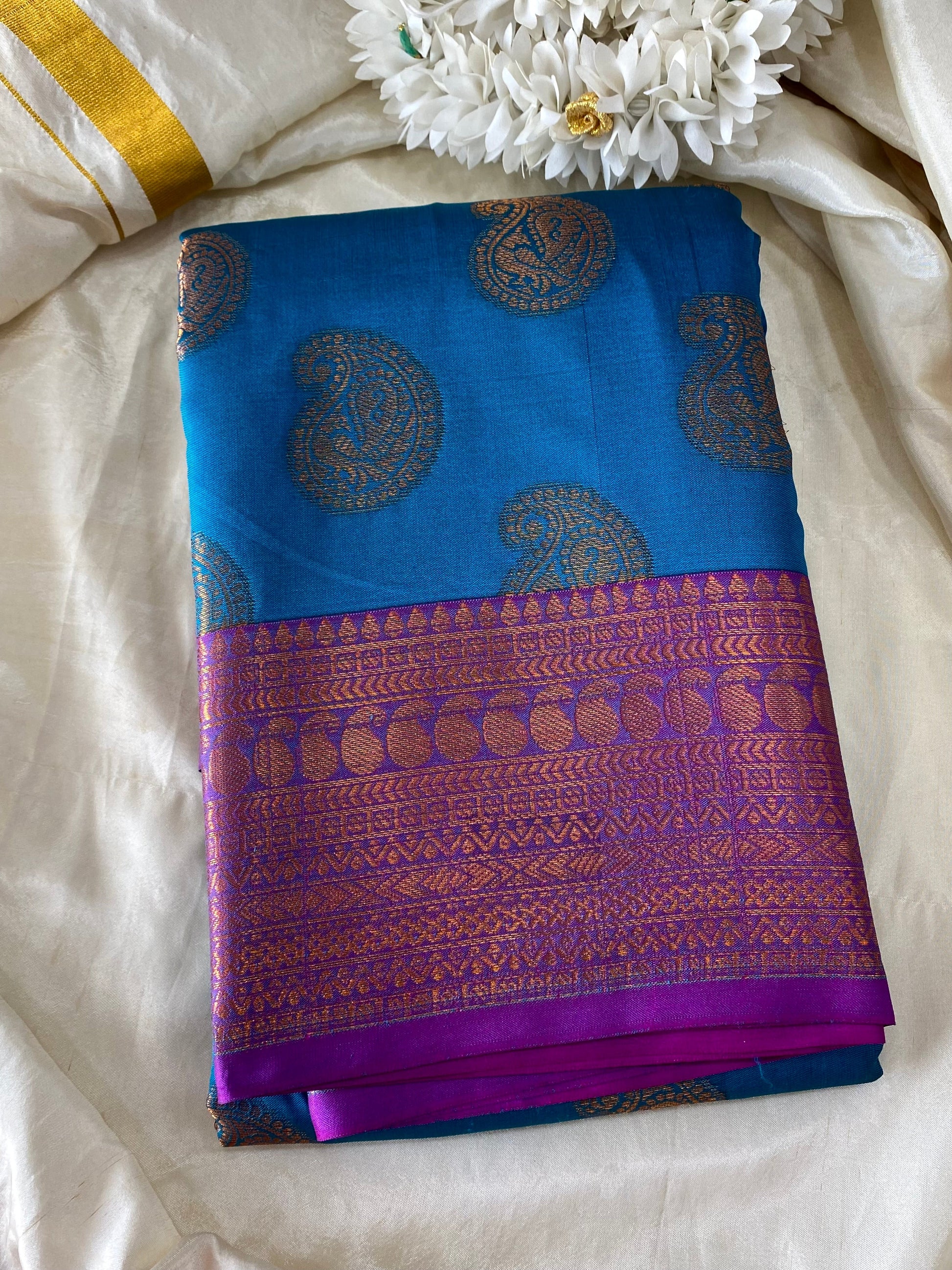 Kanchi Pattu Saree -Blue Aksha Trends