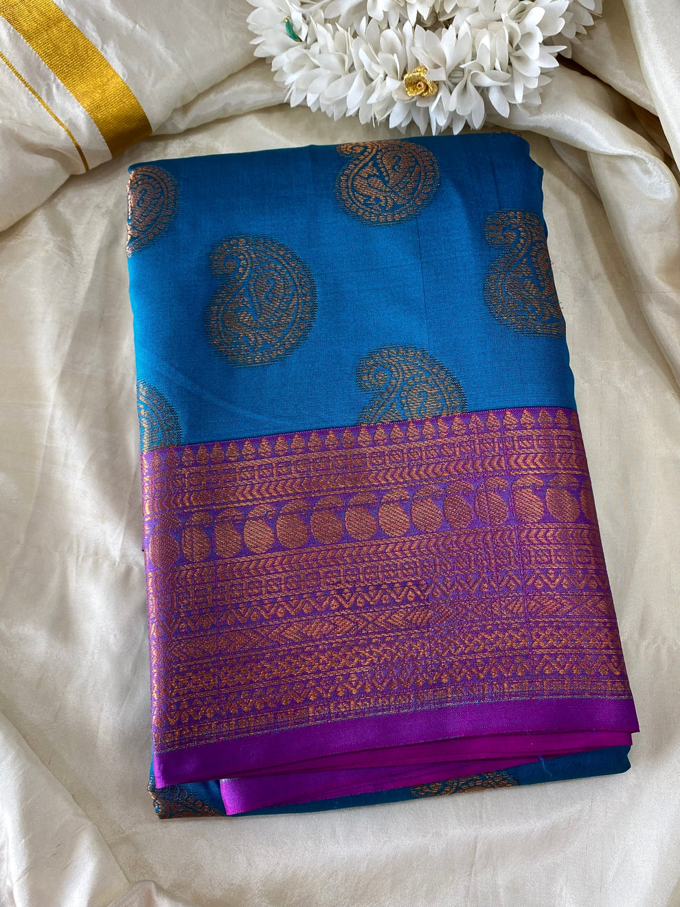 Kanchi Pattu Saree -Blue Aksha Trends 