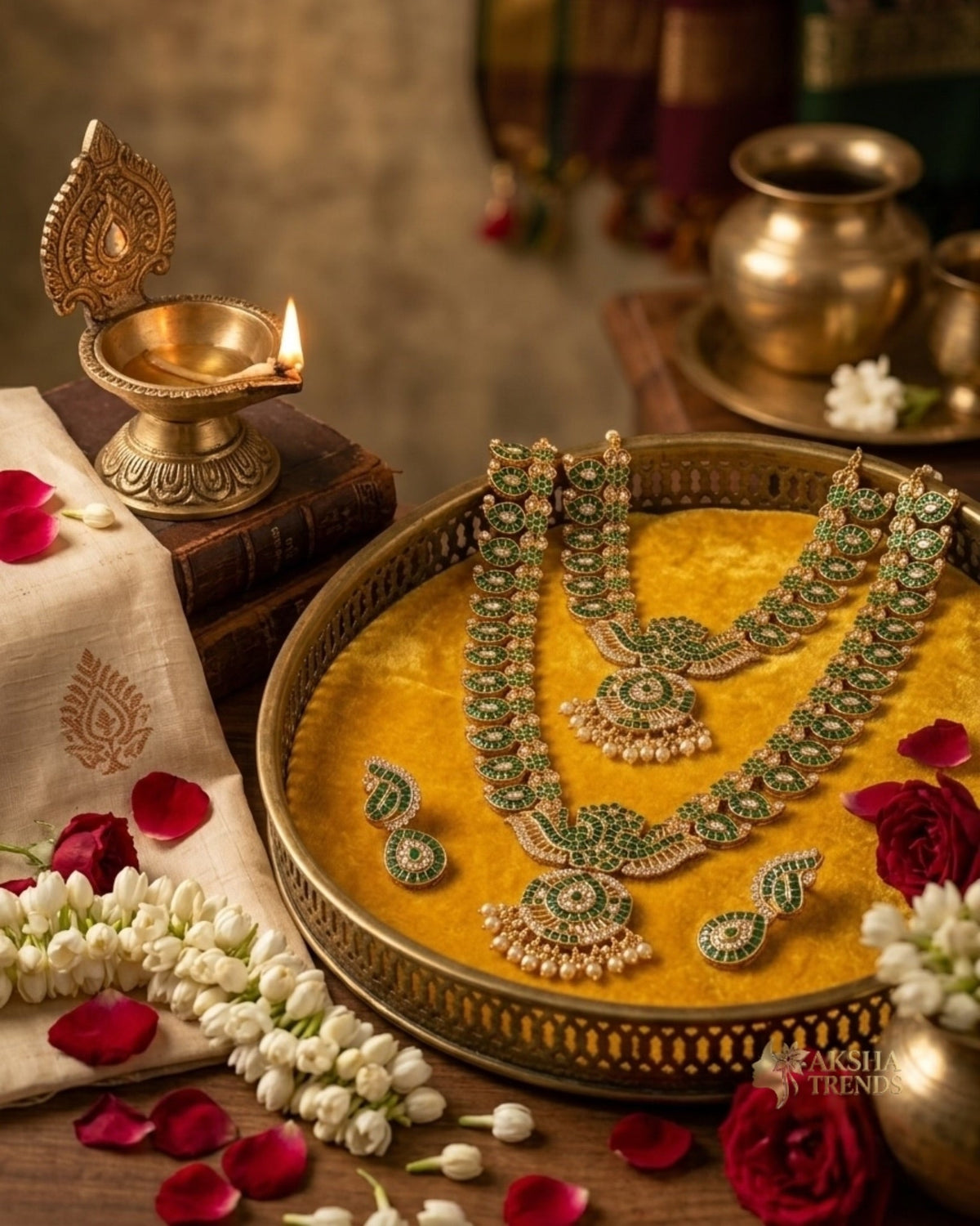 Antique peacock kemp bridal combo -Green Aksha Trends