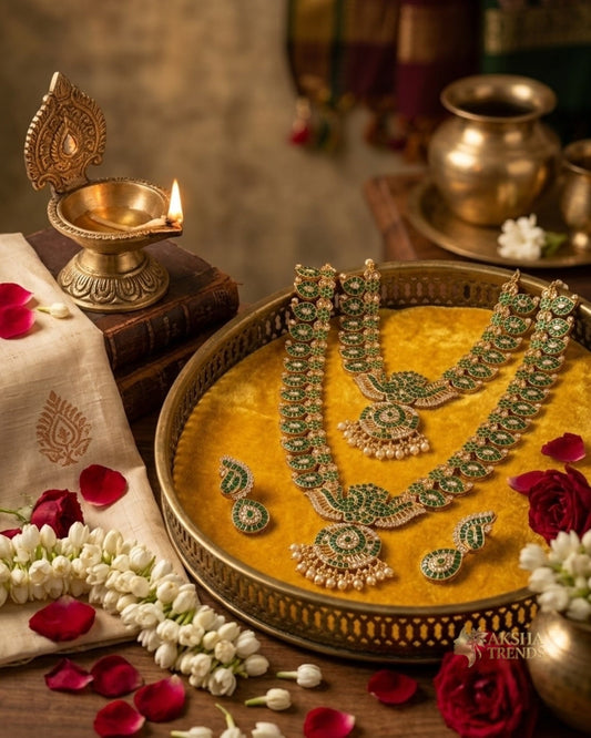 Antique peacock kemp bridal combo -Green Aksha Trends
