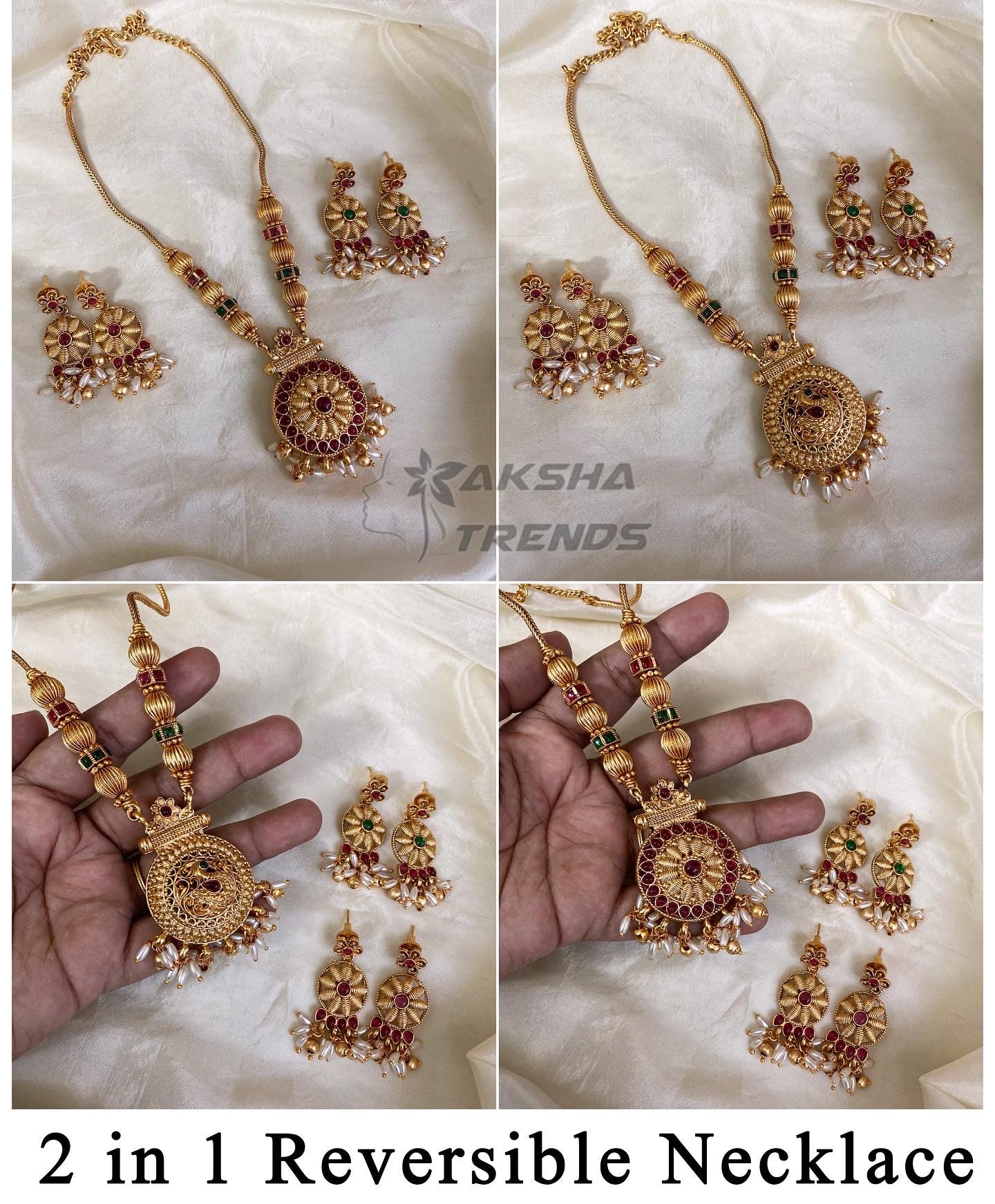 Floral Peacock Reversible necklace