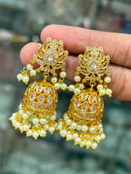 Premium kemp Jhumka -white Aksha Trends