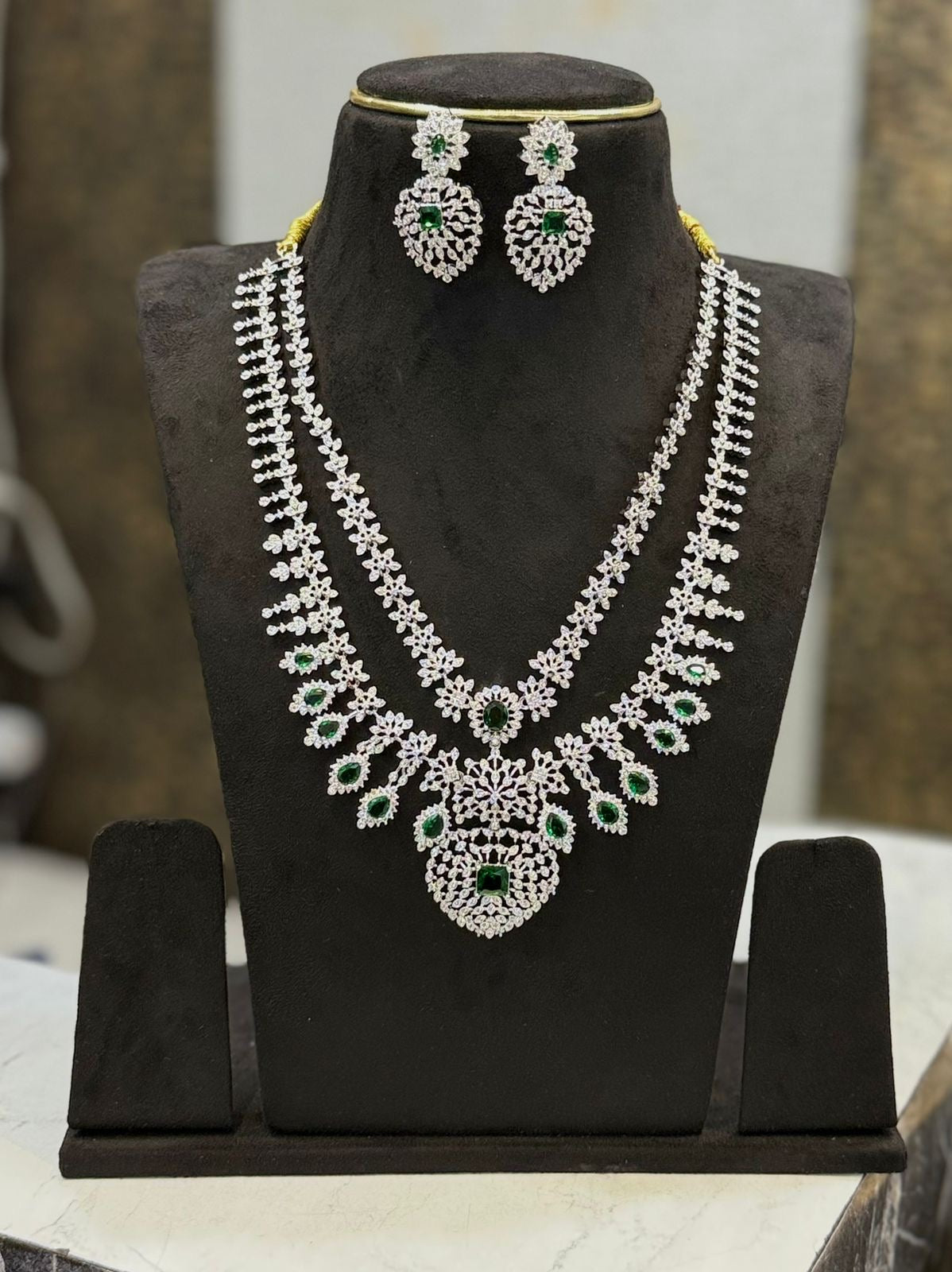 Silver diamond bridal haram -Green Aksha Trends