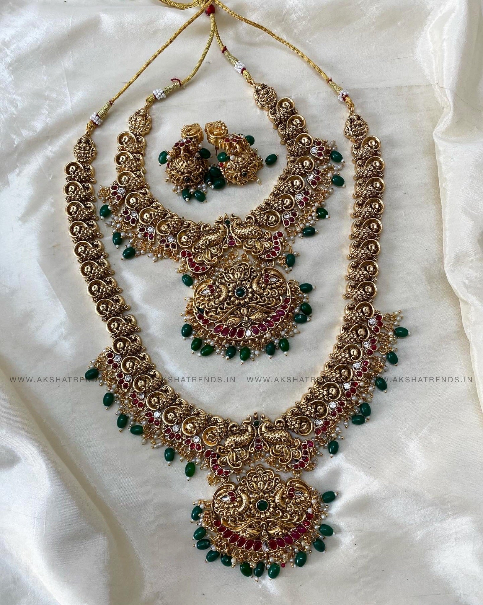 Mayura Grand bridal set -Green bead Aksha Trends