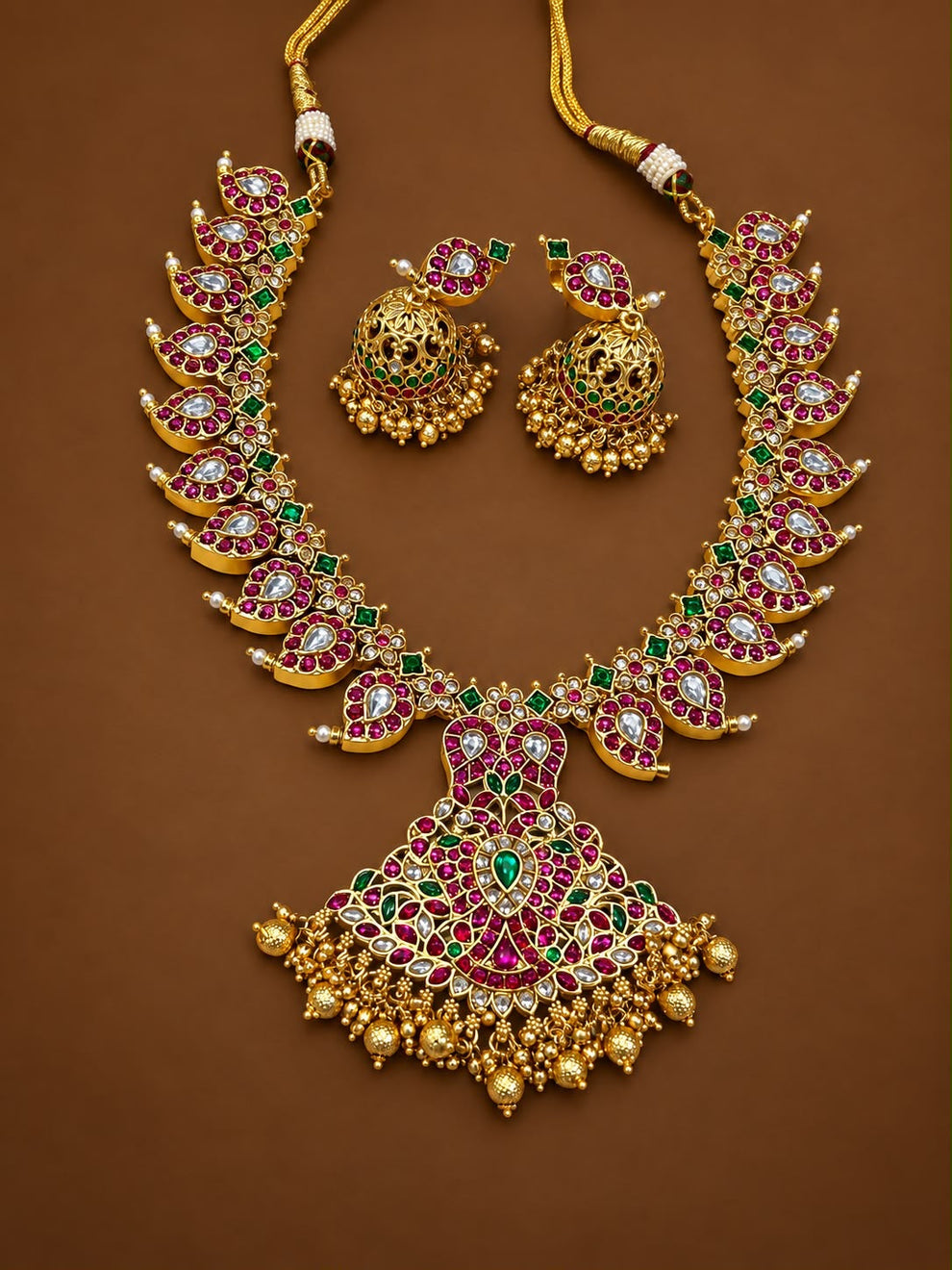Premium jadau kemp necklace -Gold Aksha Trends 
