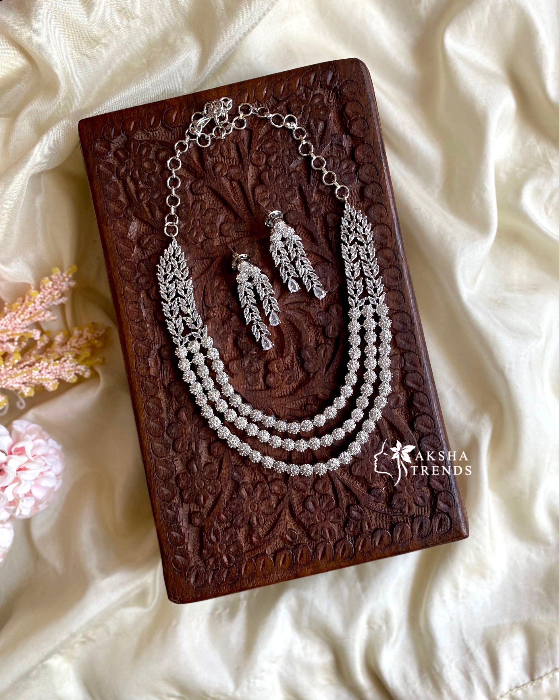 Trisha Partywear 3 layer diamond necklace Aksha Trends