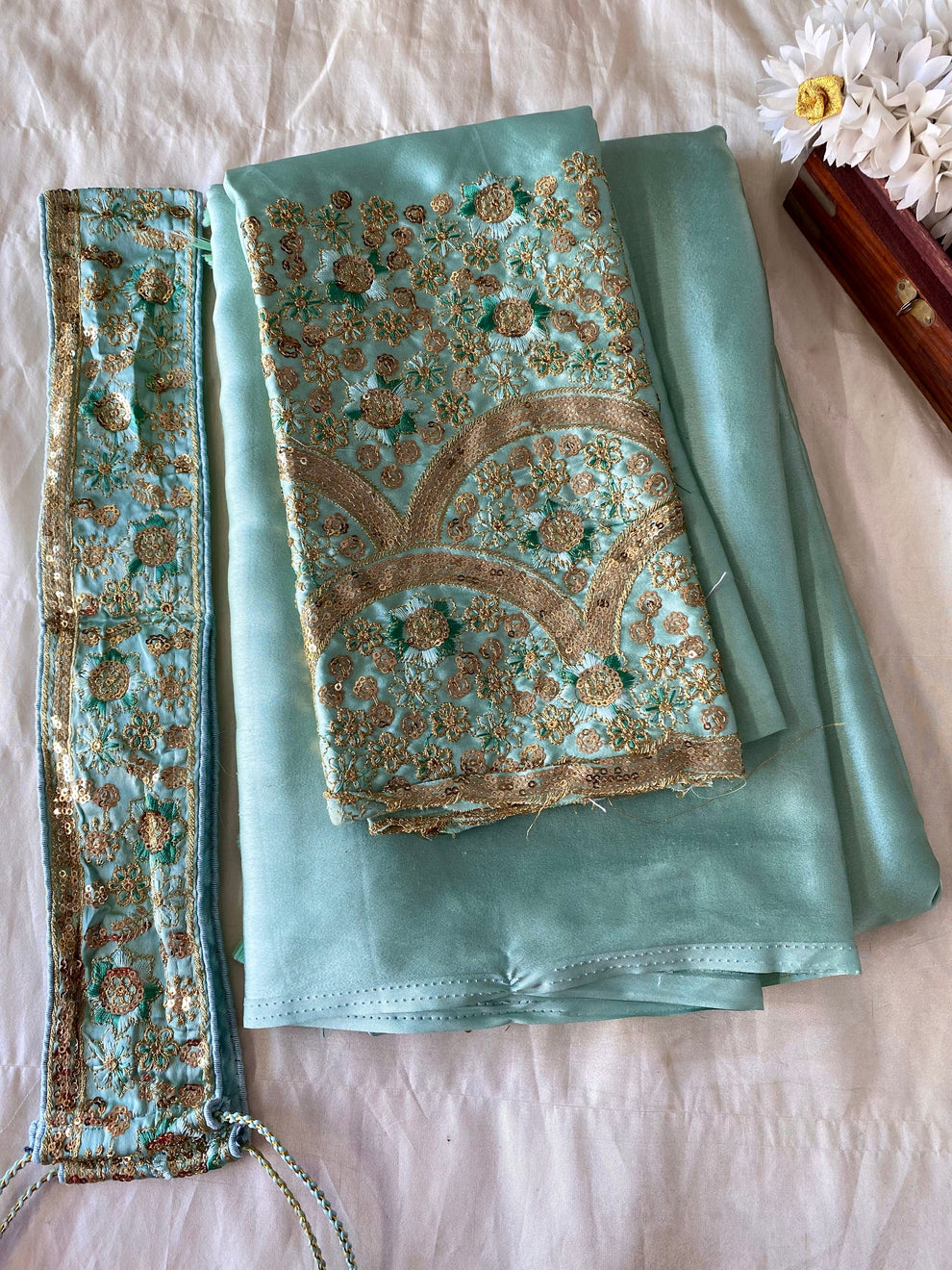 Satin Silk Saree -Teal Green Aksha Trends 