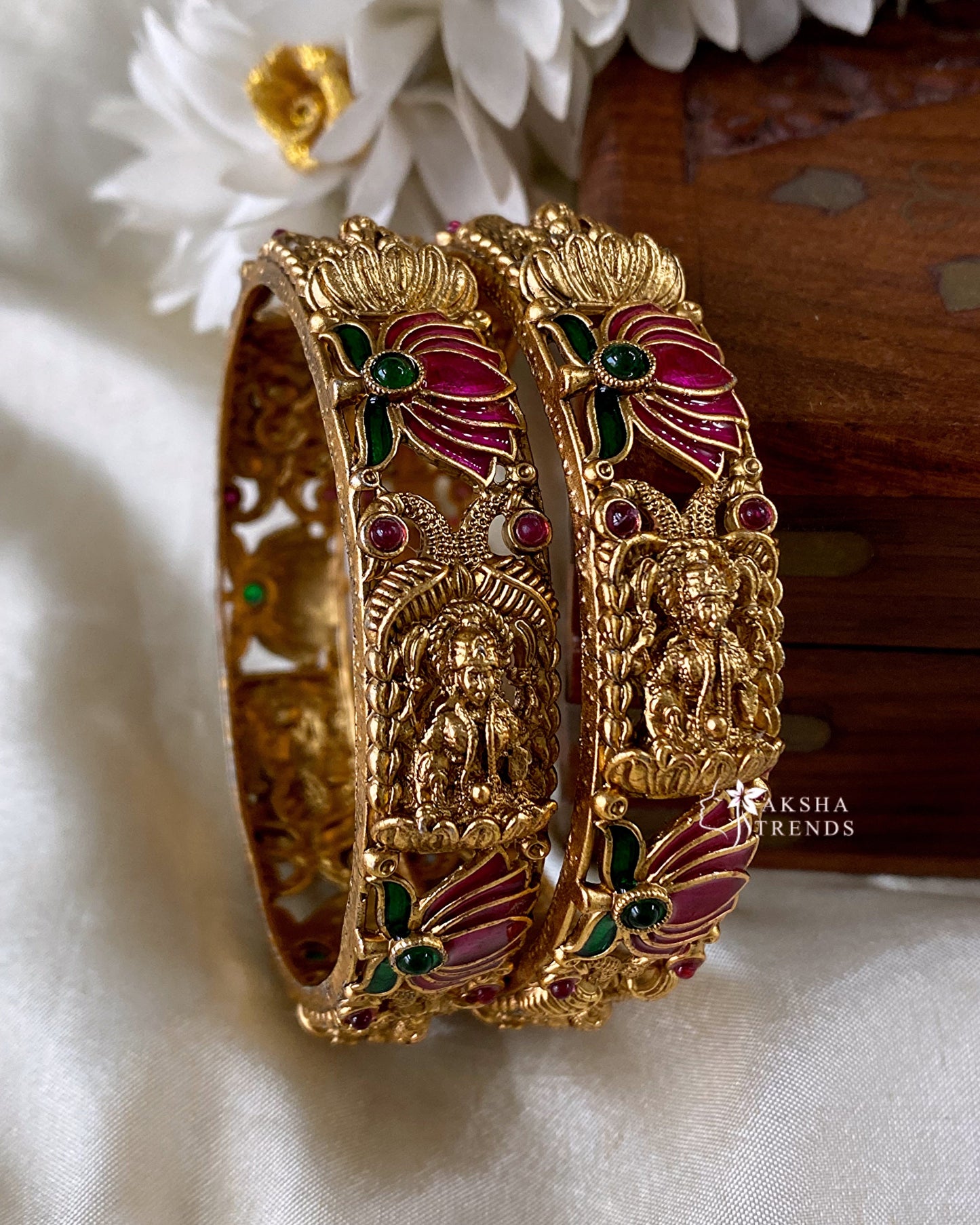 Antique lotus lakshmi bangles (2pc) Aksha Trends