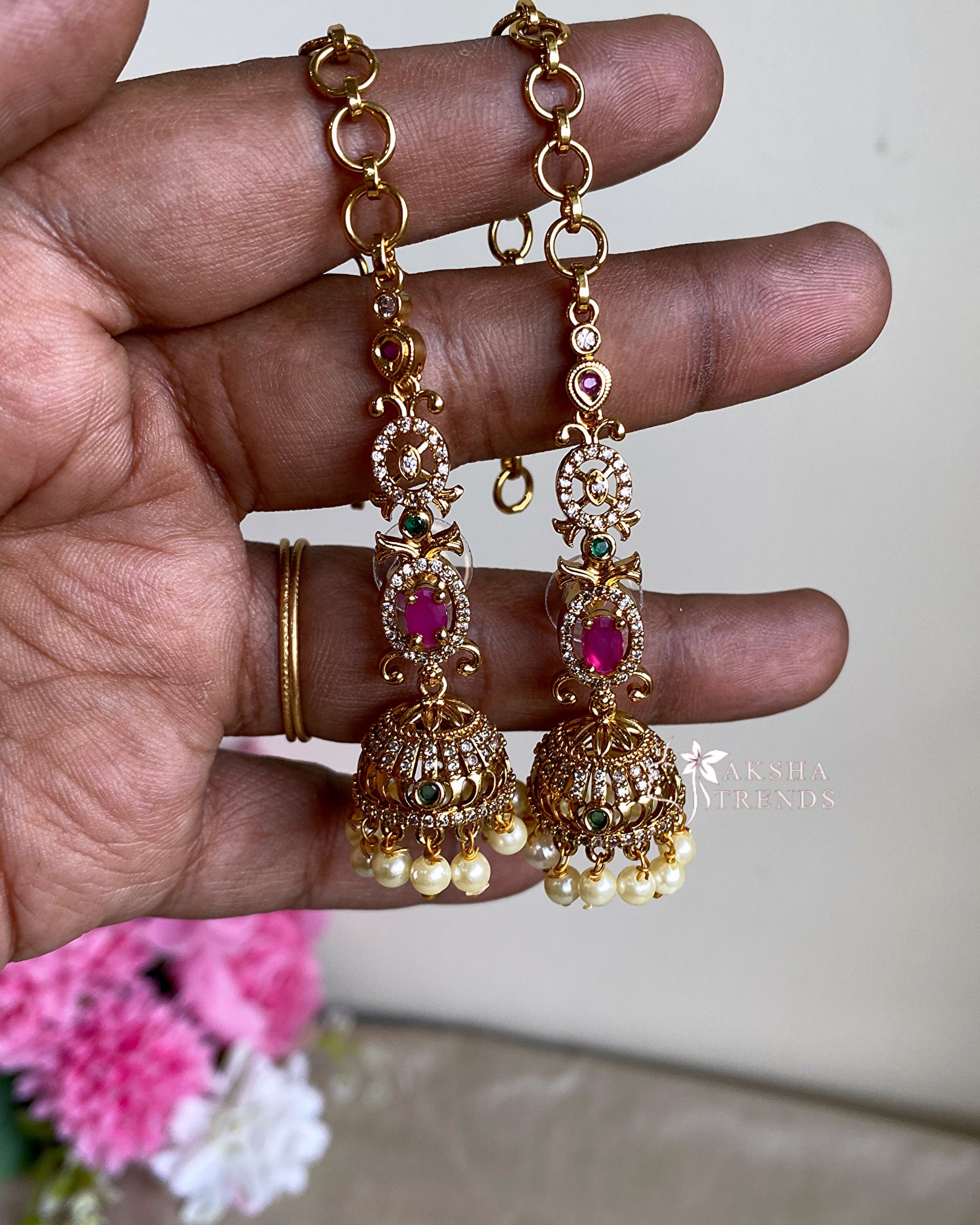 Premium Jhumka with earchains Aksha Trends