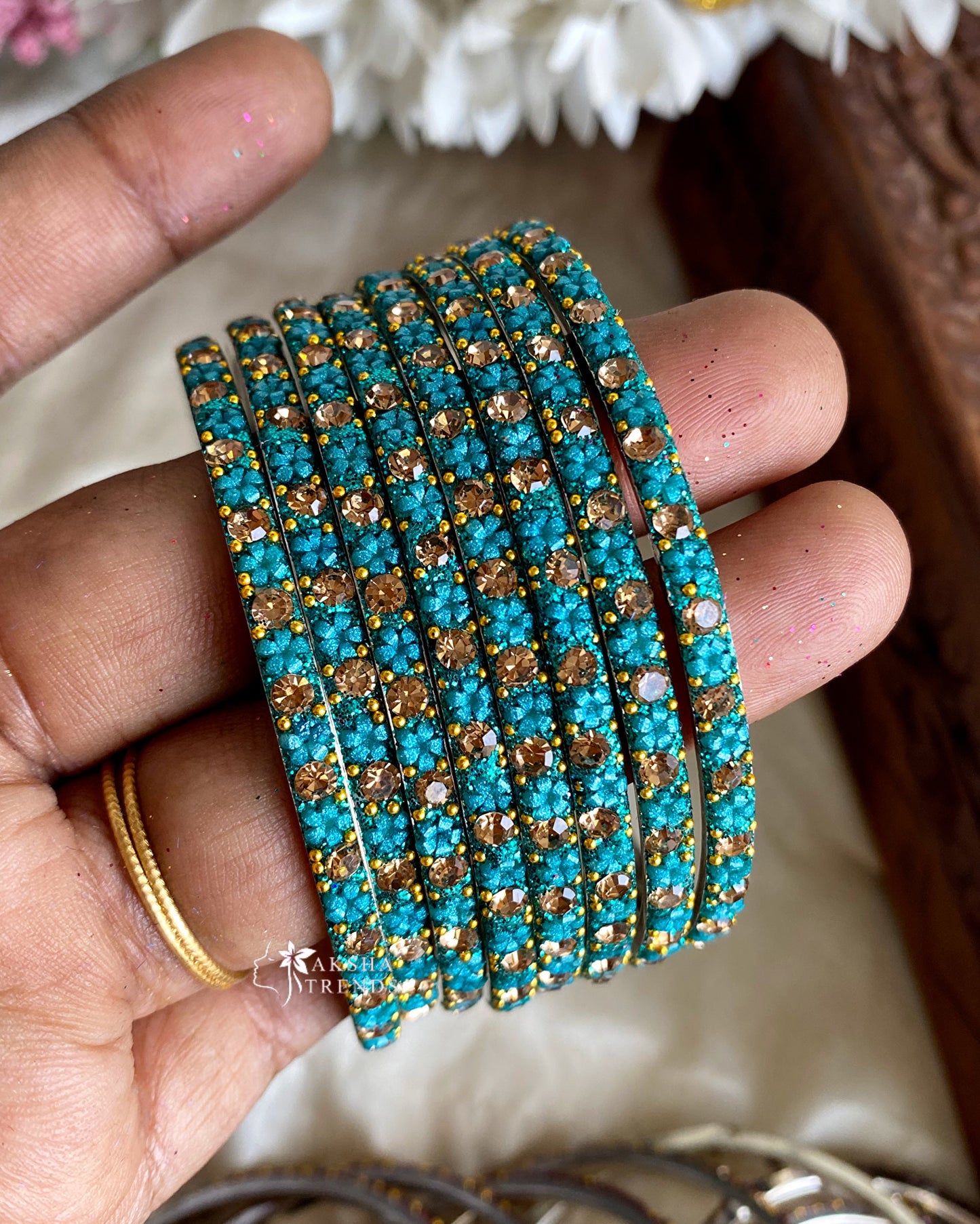 Floral metal Bangles -(8pc/one colour) Aksha Trends