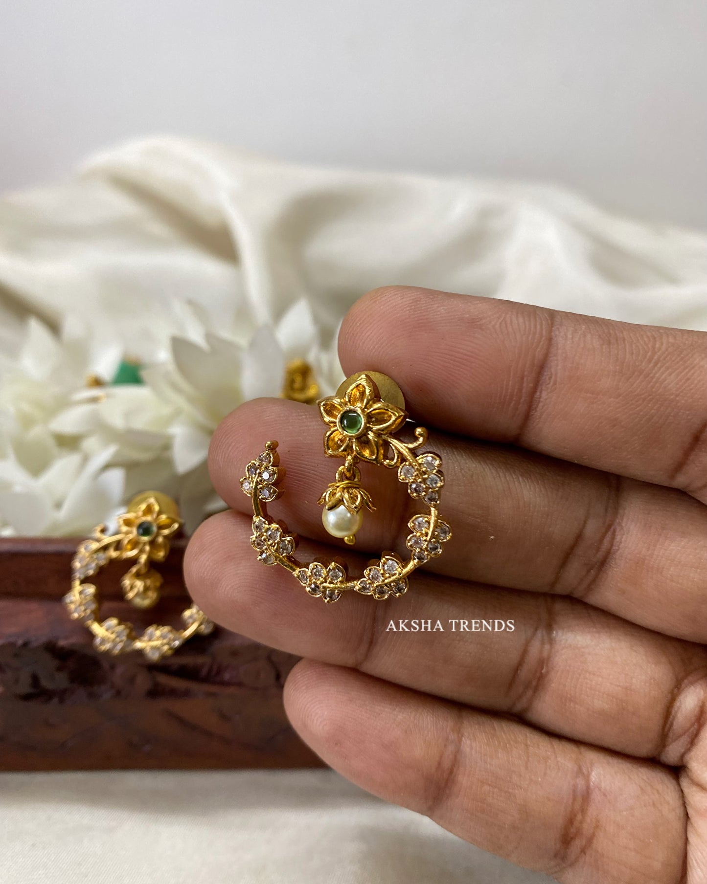 Floral diamond Earrings -Green Aksha Trends