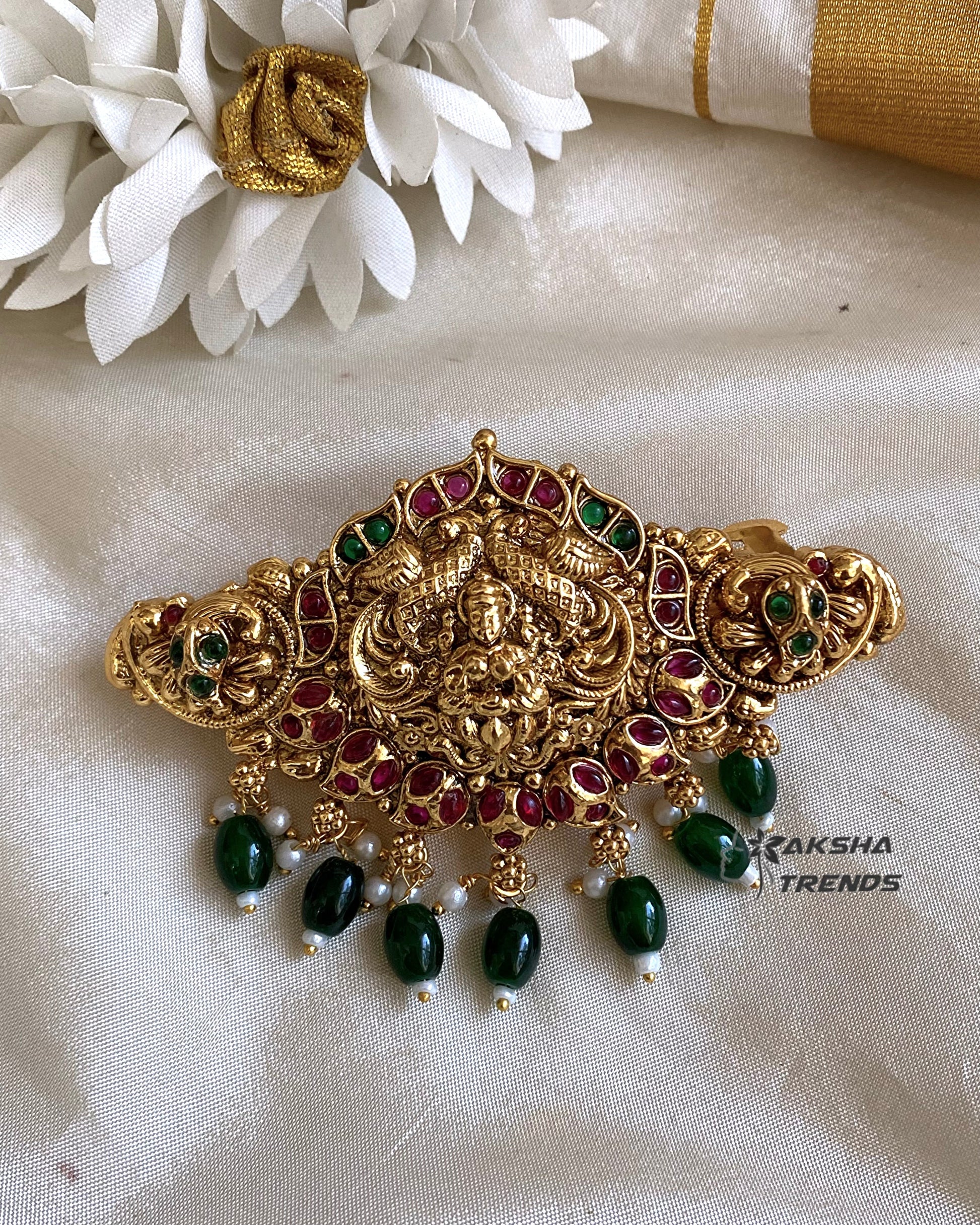 Lakshmi bridal Hair clip -Green Aksha Trends