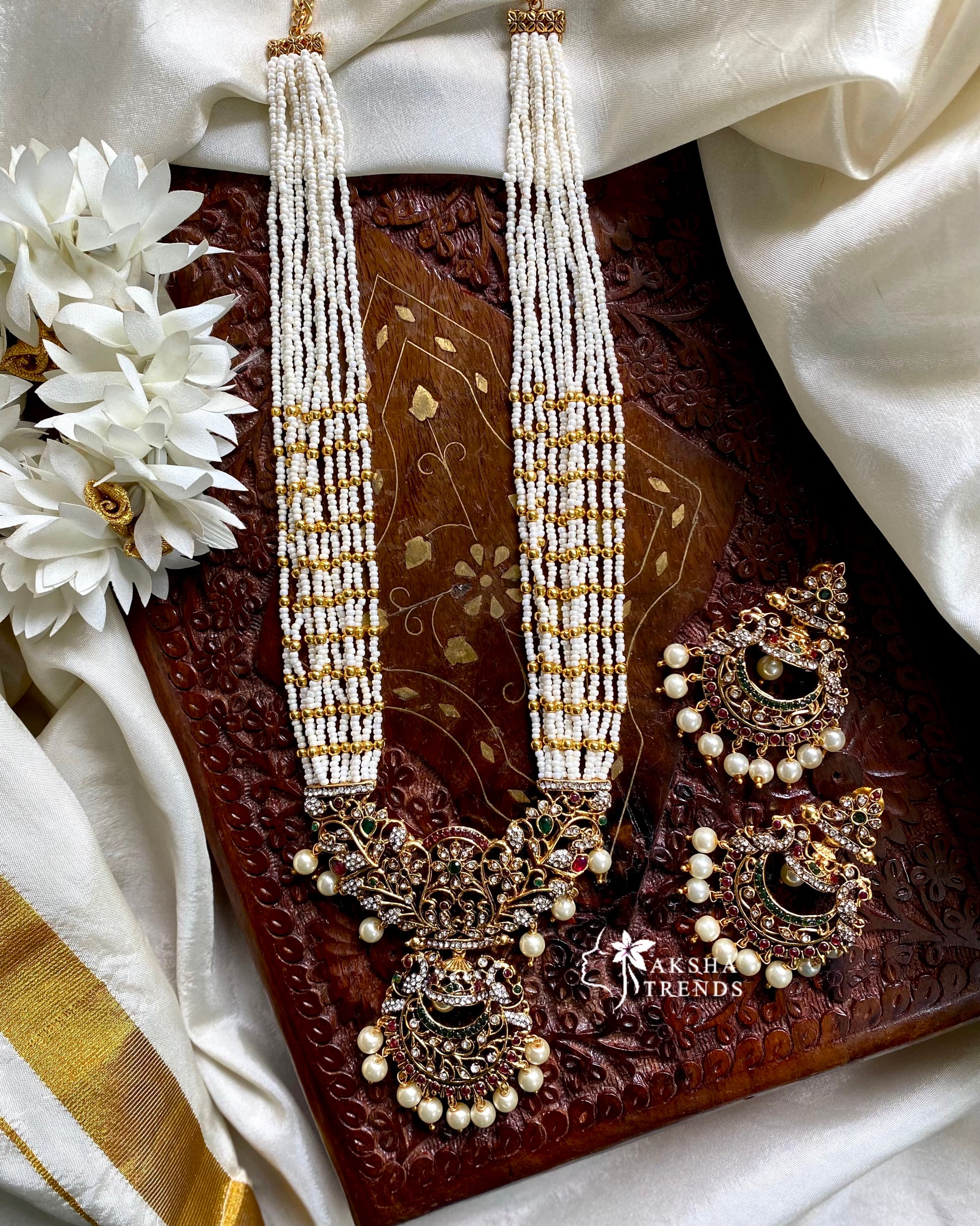 Rangoli beads haram -white Aksha Trends