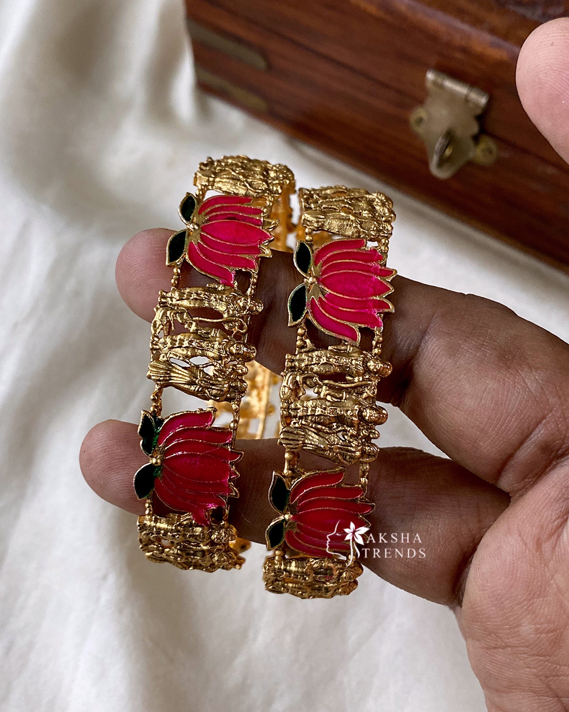 Antique lotus Ramparivar bangles (2pc) Aksha Trends