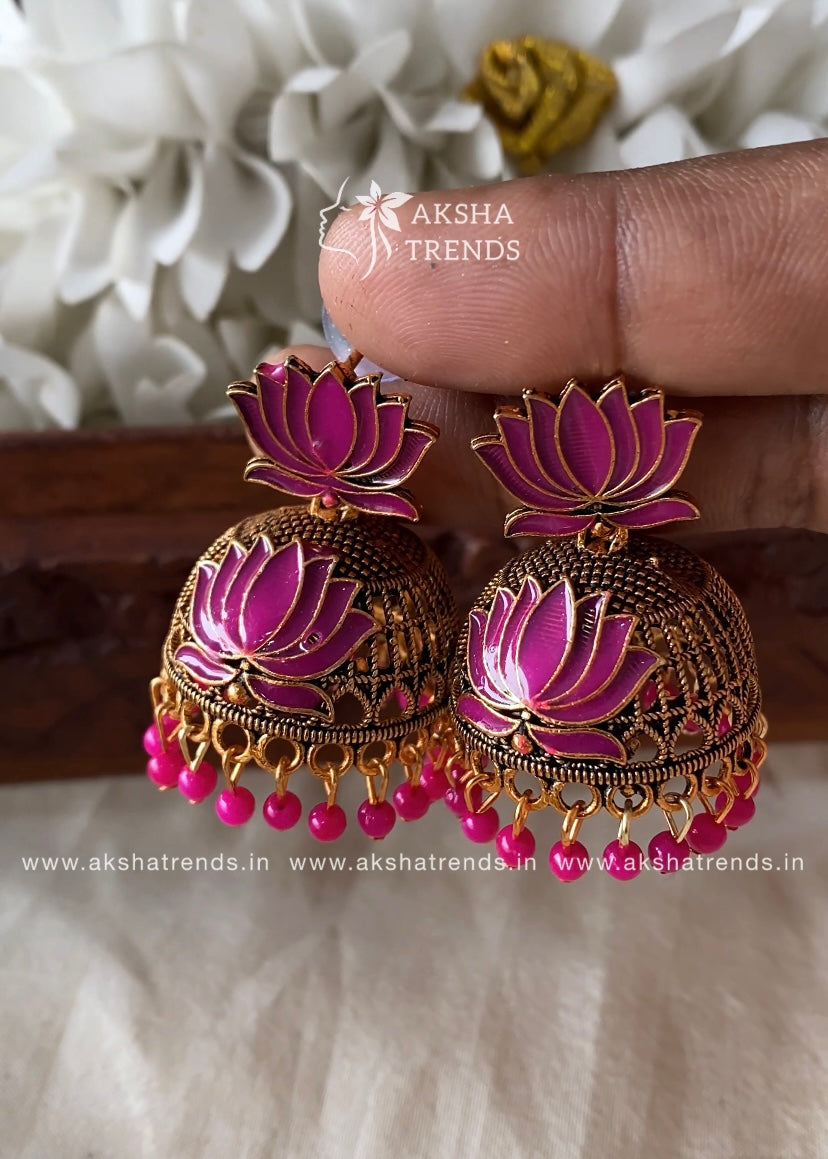 Antique Lotus Jhumka -big Aksha Trends