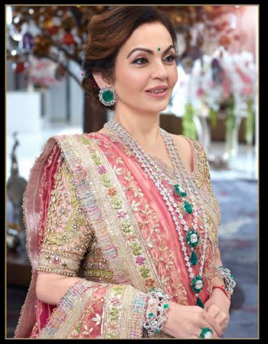 Nita Ambani -3 layer emerald diamond haram Aksha Trends